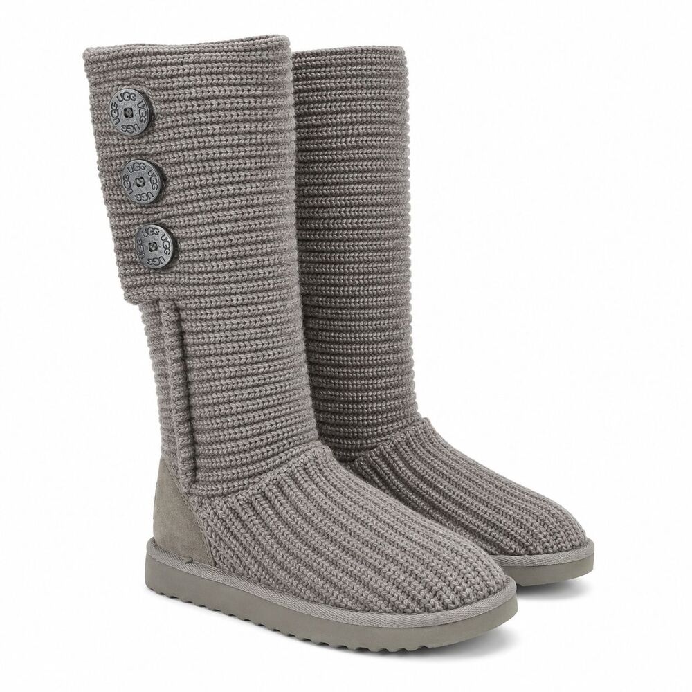 UGG Gray Knit Sweater Boots Women's US 6 Cozy Boho Casual Tall